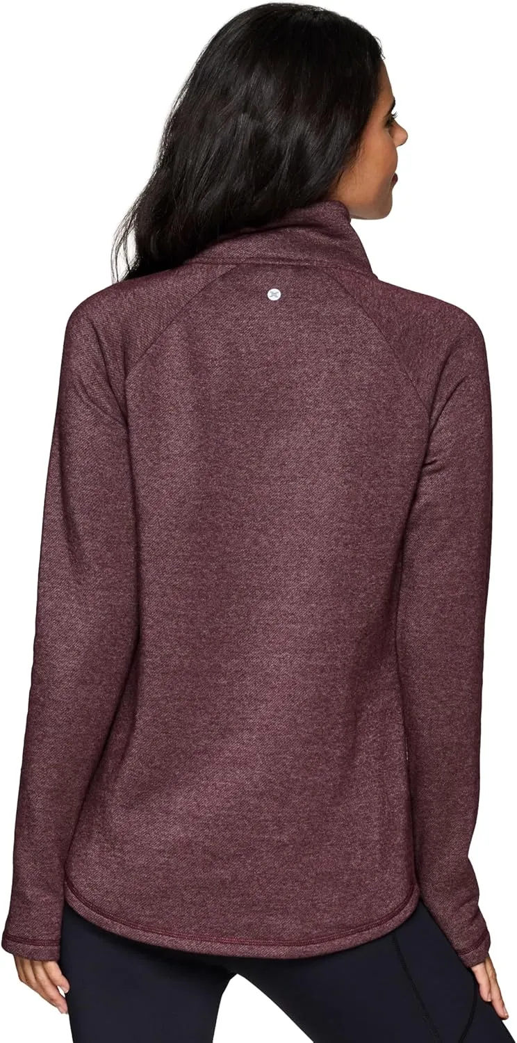 RBX Active Women's Plus Size Mock Neck Long Sleeve Fleece Pullover Sweatshirt