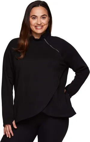 RBX Active Women's Plus Size Mock Neck Long Sleeve Fleece Pullover Sweatshirt