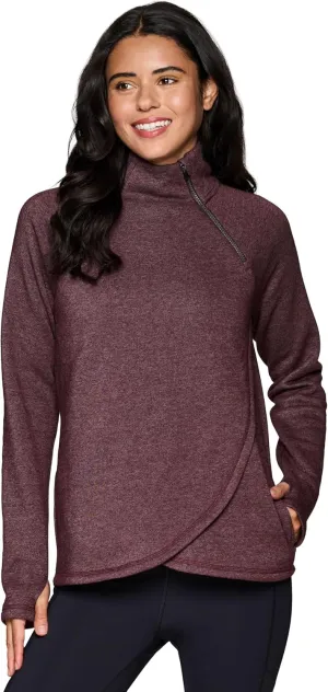 RBX Active Women's Plus Size Mock Neck Long Sleeve Fleece Pullover Sweatshirt