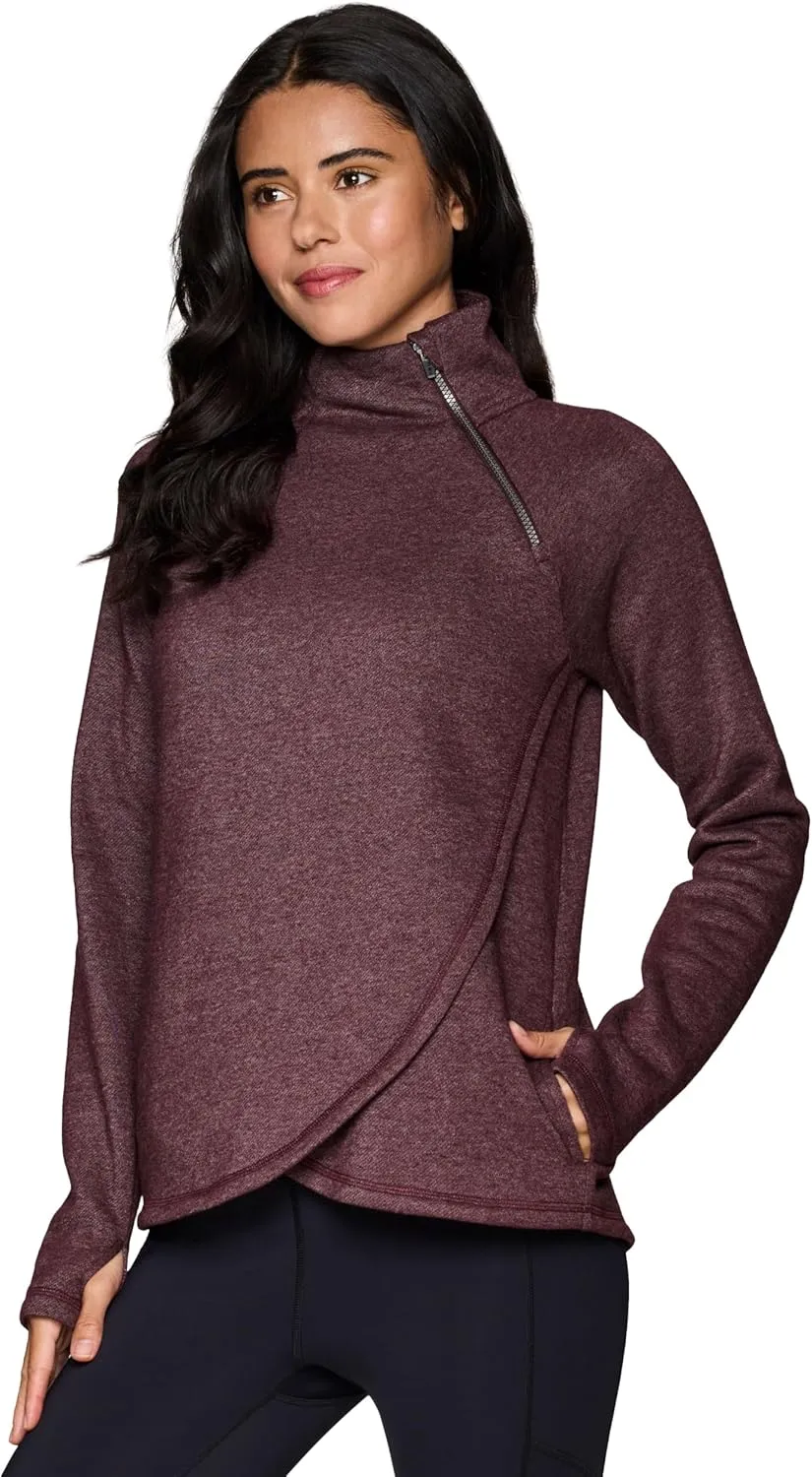 RBX Active Women's Plus Size Mock Neck Long Sleeve Fleece Pullover Sweatshirt