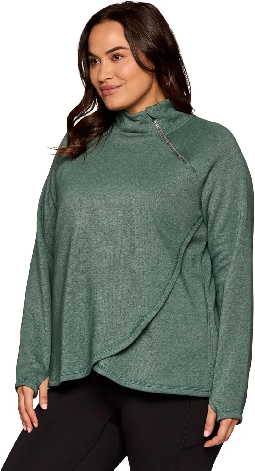RBX Active Women's Plus Size Mock Neck Long Sleeve Fleece Pullover Sweatshirt