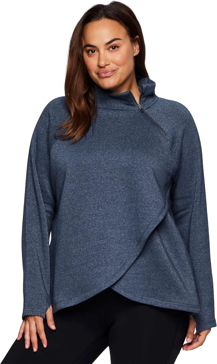 RBX Active Women's Plus Size Mock Neck Long Sleeve Fleece Pullover Sweatshirt