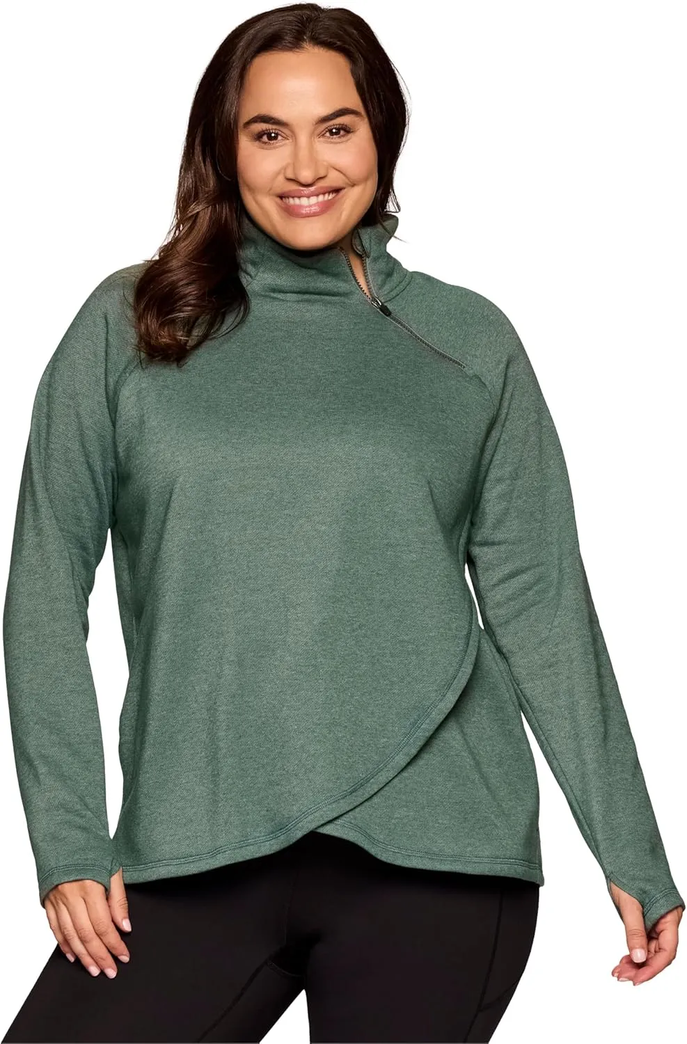 RBX Active Women's Plus Size Mock Neck Long Sleeve Fleece Pullover Sweatshirt