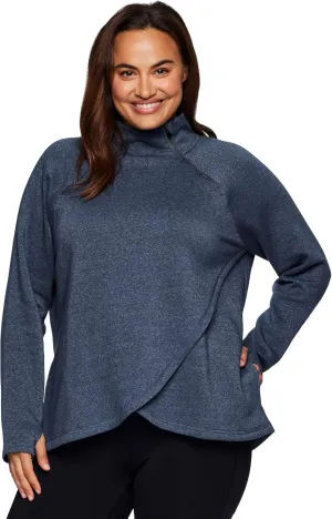 RBX Active Women's Plus Size Mock Neck Long Sleeve Fleece Pullover Sweatshirt