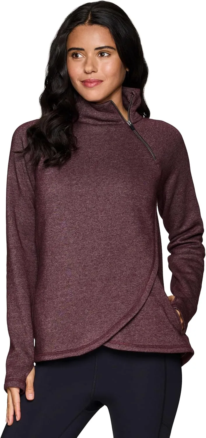 RBX Active Women's Plus Size Mock Neck Long Sleeve Fleece Pullover Sweatshirt