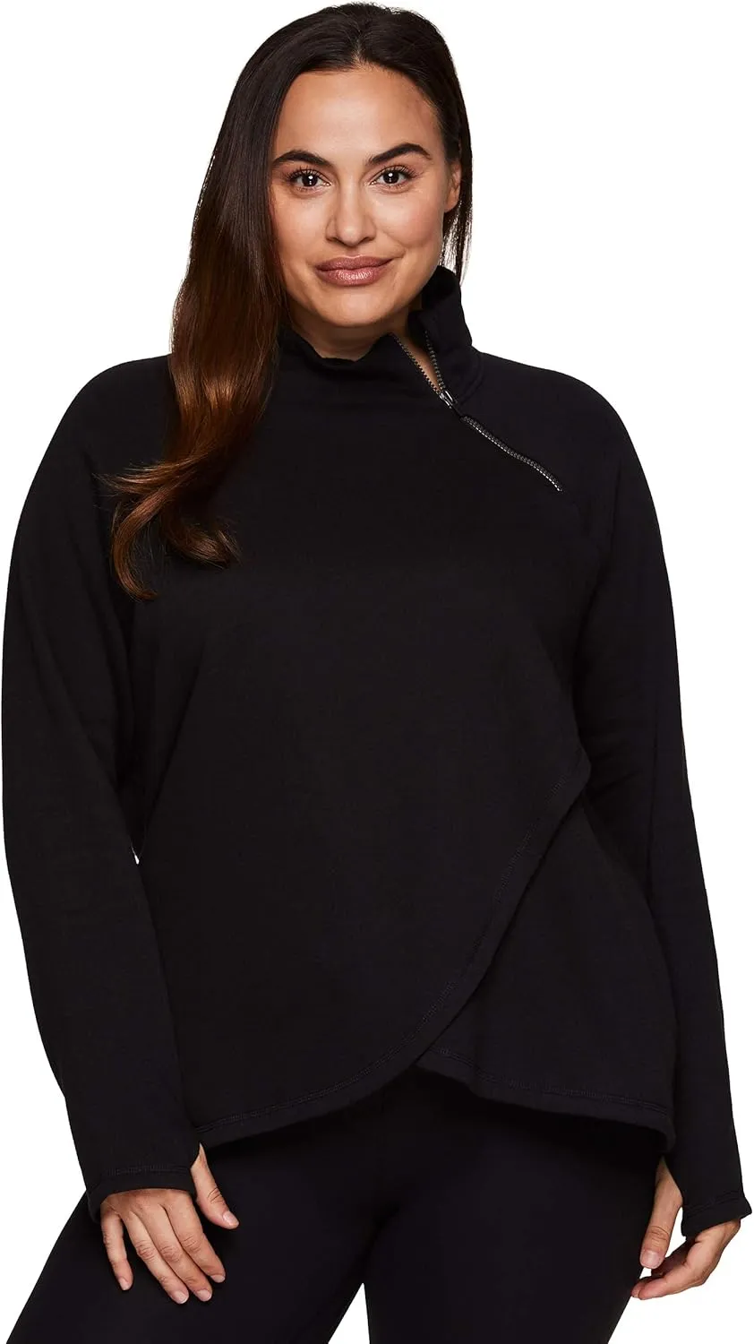 RBX Active Women's Plus Size Mock Neck Long Sleeve Fleece Pullover Sweatshirt