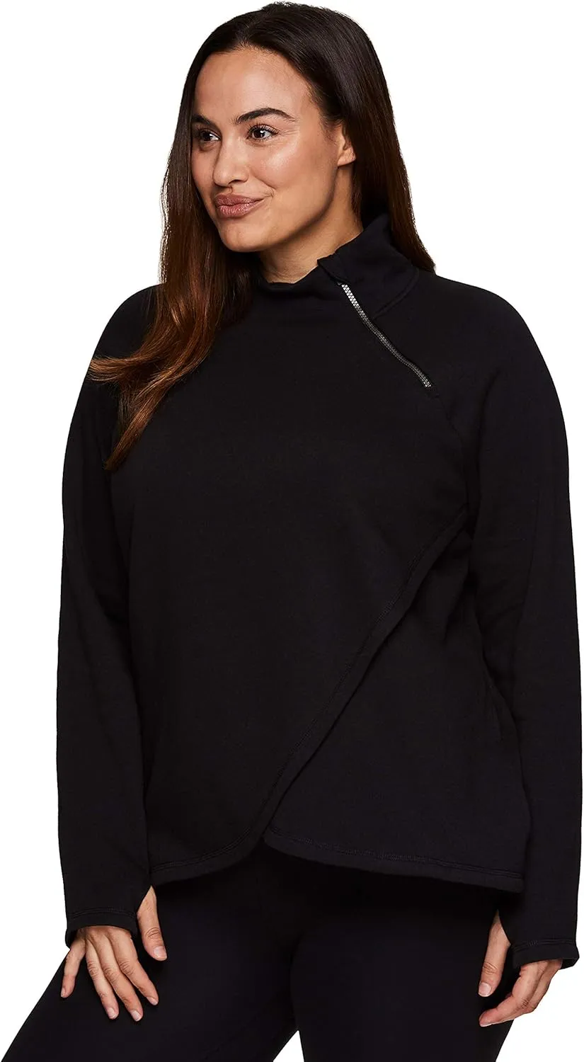 RBX Active Women's Plus Size Mock Neck Long Sleeve Fleece Pullover Sweatshirt