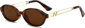 Retro Oval 90s Classic Vintage Trendy Small Frame Cat Eye Brown Skinny Sunglasses Y2k for Cool Women
