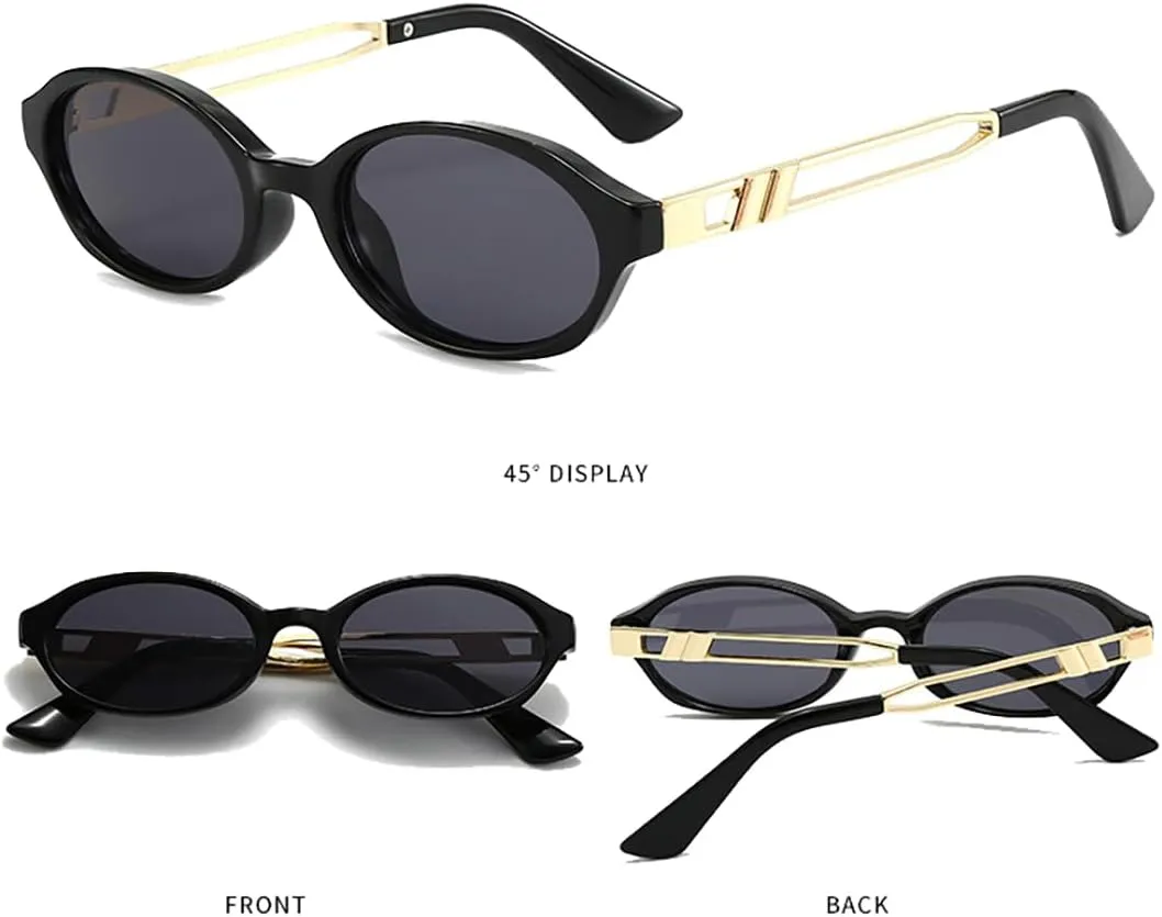 Retro Oval 90s Classic Vintage Trendy Small Frame Cat Eye Brown Skinny Sunglasses Y2k for Cool Women