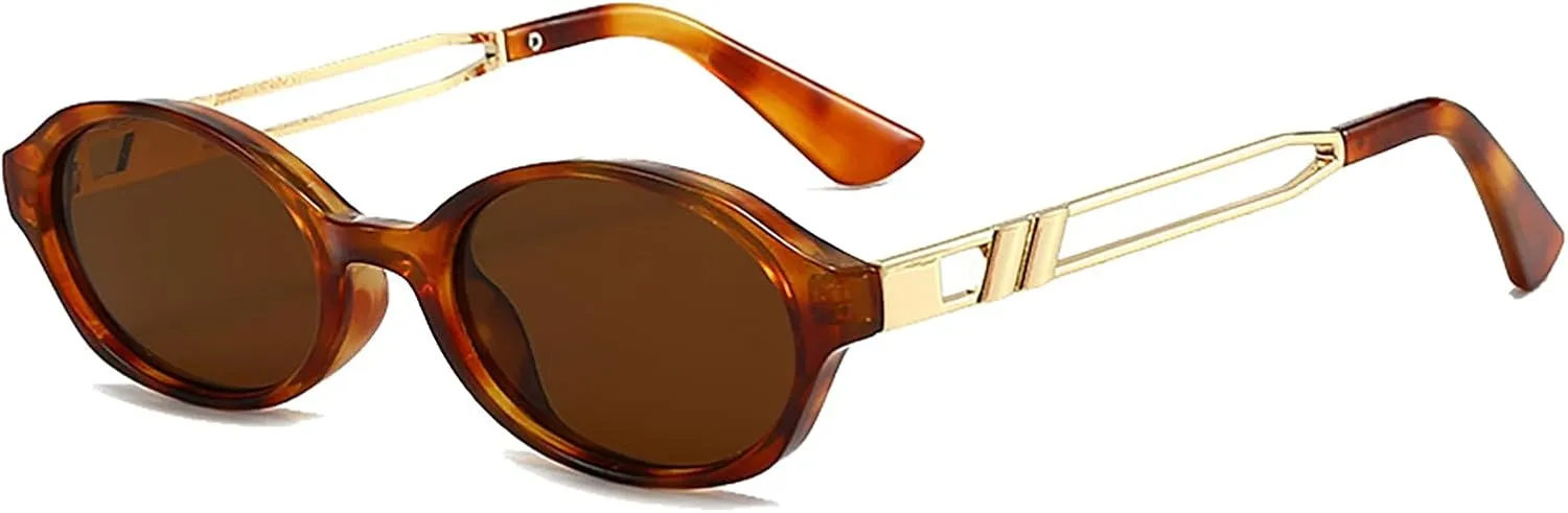 Retro Oval 90s Classic Vintage Trendy Small Frame Cat Eye Brown Skinny Sunglasses Y2k for Cool Women