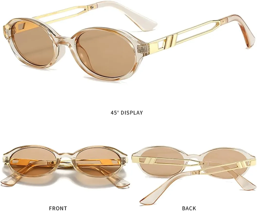 Retro Oval 90s Classic Vintage Trendy Small Frame Cat Eye Brown Skinny Sunglasses Y2k for Cool Women
