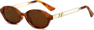 Retro Oval 90s Classic Vintage Trendy Small Frame Cat Eye Brown Skinny Sunglasses Y2k for Cool Women