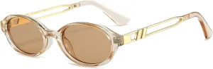 Retro Oval 90s Classic Vintage Trendy Small Frame Cat Eye Brown Skinny Sunglasses Y2k for Cool Women