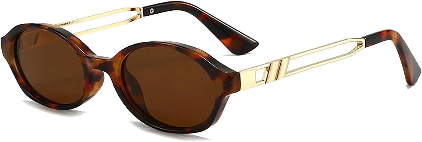 Retro Oval 90s Classic Vintage Trendy Small Frame Cat Eye Brown Skinny Sunglasses Y2k for Cool Women