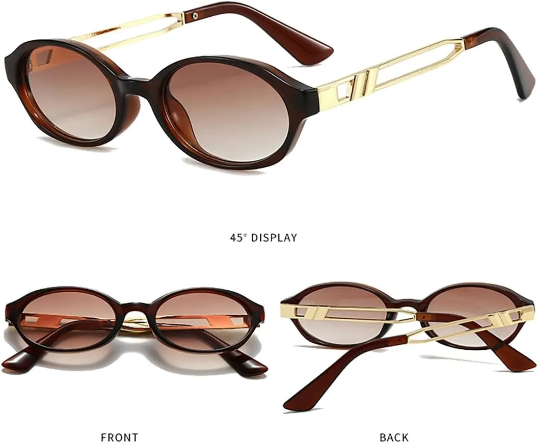 Retro Oval 90s Classic Vintage Trendy Small Frame Cat Eye Brown Skinny Sunglasses Y2k for Cool Women