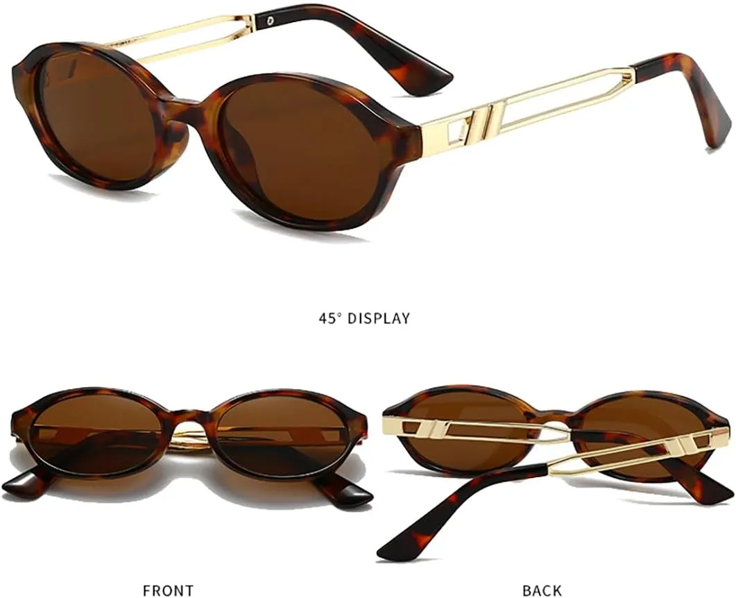 Retro Oval 90s Classic Vintage Trendy Small Frame Cat Eye Brown Skinny Sunglasses Y2k for Cool Women