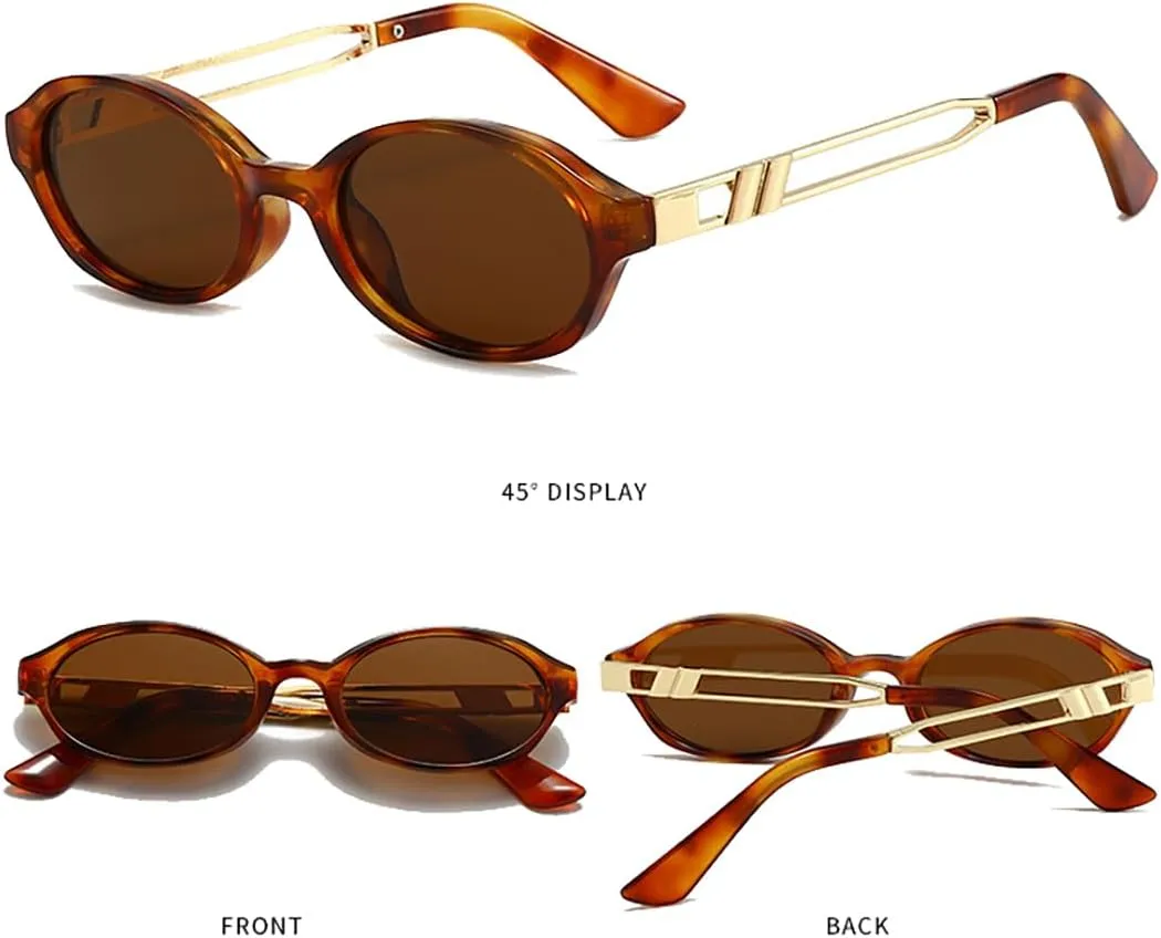 Retro Oval 90s Classic Vintage Trendy Small Frame Cat Eye Brown Skinny Sunglasses Y2k for Cool Women