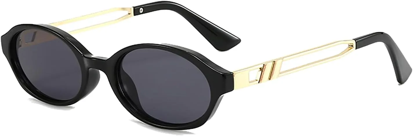 Retro Oval 90s Classic Vintage Trendy Small Frame Cat Eye Brown Skinny Sunglasses Y2k for Cool Women