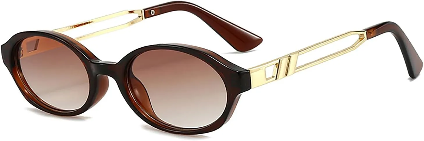 Retro Oval 90s Classic Vintage Trendy Small Frame Cat Eye Brown Skinny Sunglasses Y2k for Cool Women