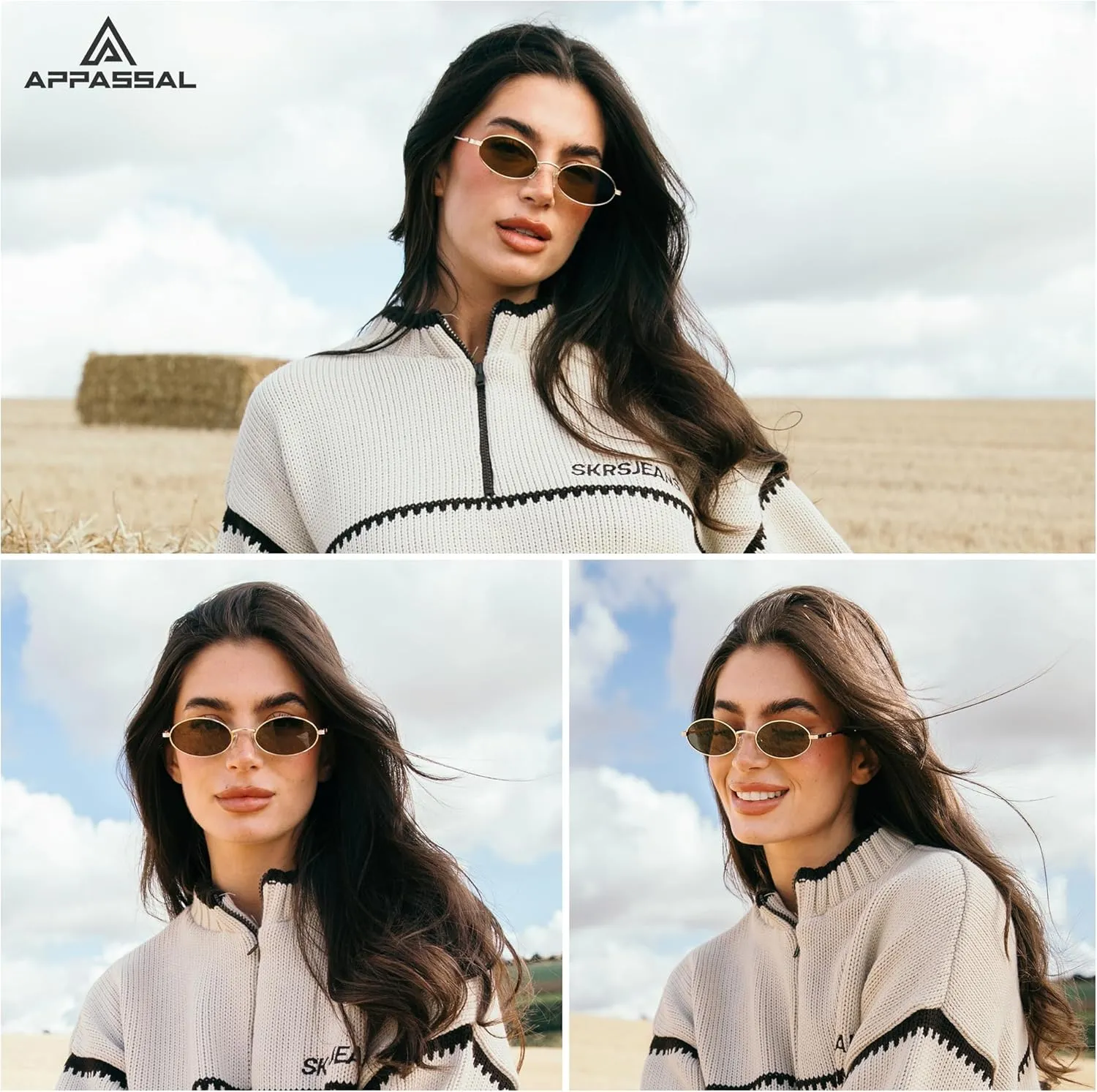 Retro Oval Cat Eye Sunglasses for Women Y2k Trendy Narrow 90s Sunnies Designer Sun Glasses AP3721