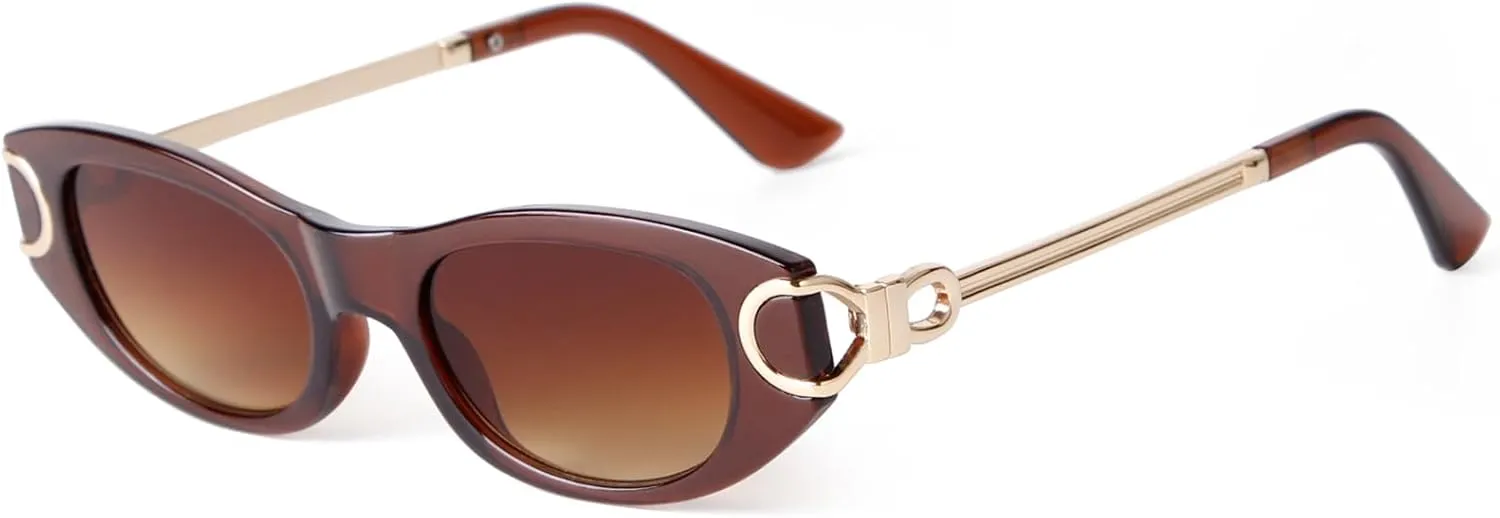 Retro Oval Sunglasses for Women Classic 90s Narrow Oval Sun Glasses Trendy Vintage Cat Eye Shades