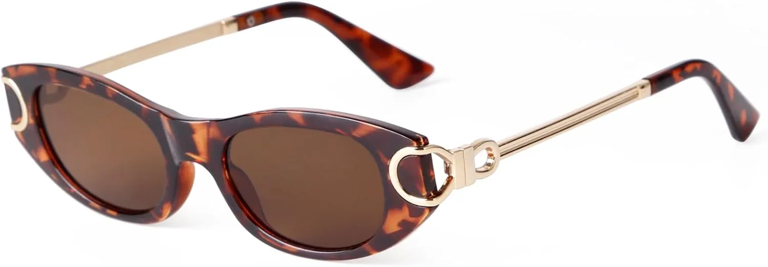 Retro Oval Sunglasses for Women Classic 90s Narrow Oval Sun Glasses Trendy Vintage Cat Eye Shades