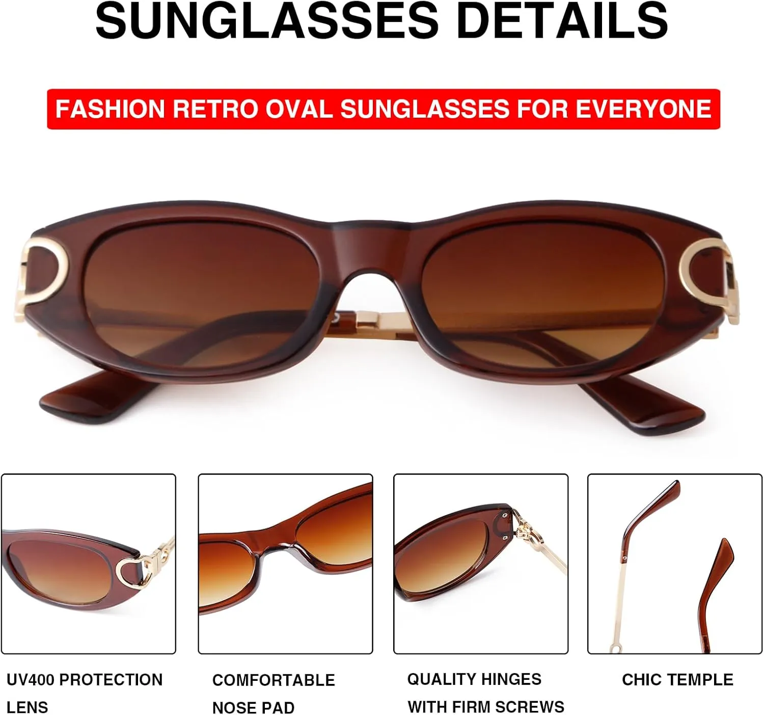 Retro Oval Sunglasses for Women Classic 90s Narrow Oval Sun Glasses Trendy Vintage Cat Eye Shades