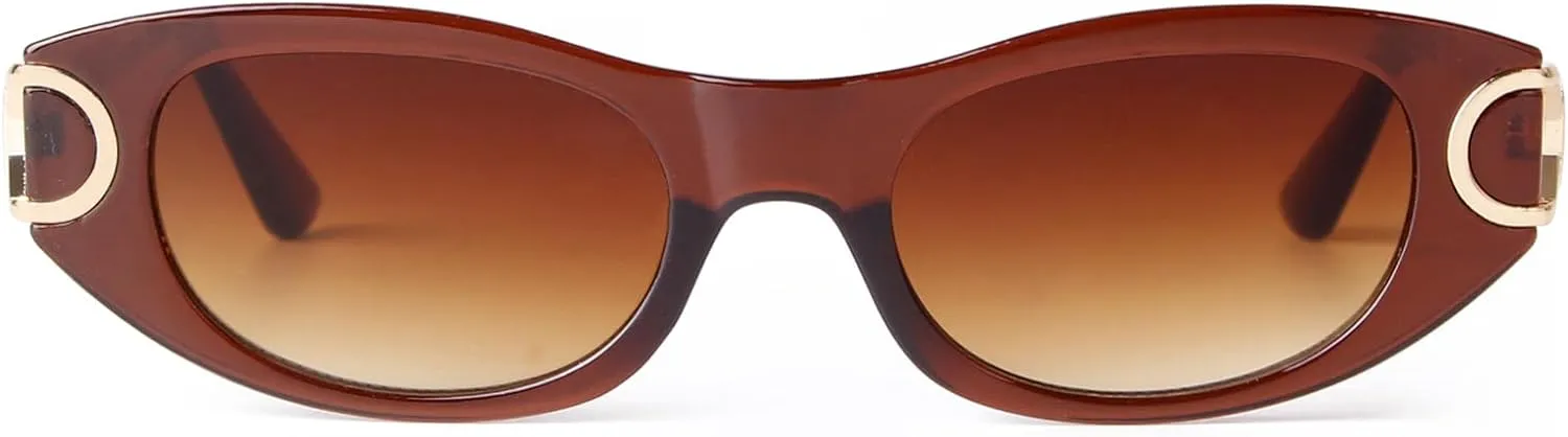 Retro Oval Sunglasses for Women Classic 90s Narrow Oval Sun Glasses Trendy Vintage Cat Eye Shades