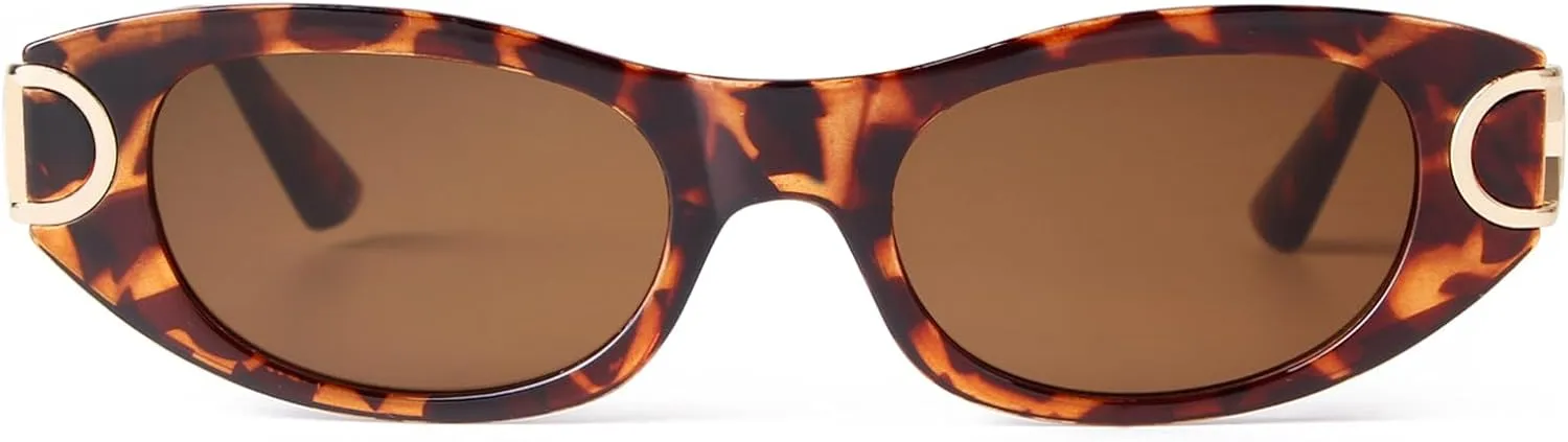 Retro Oval Sunglasses for Women Classic 90s Narrow Oval Sun Glasses Trendy Vintage Cat Eye Shades