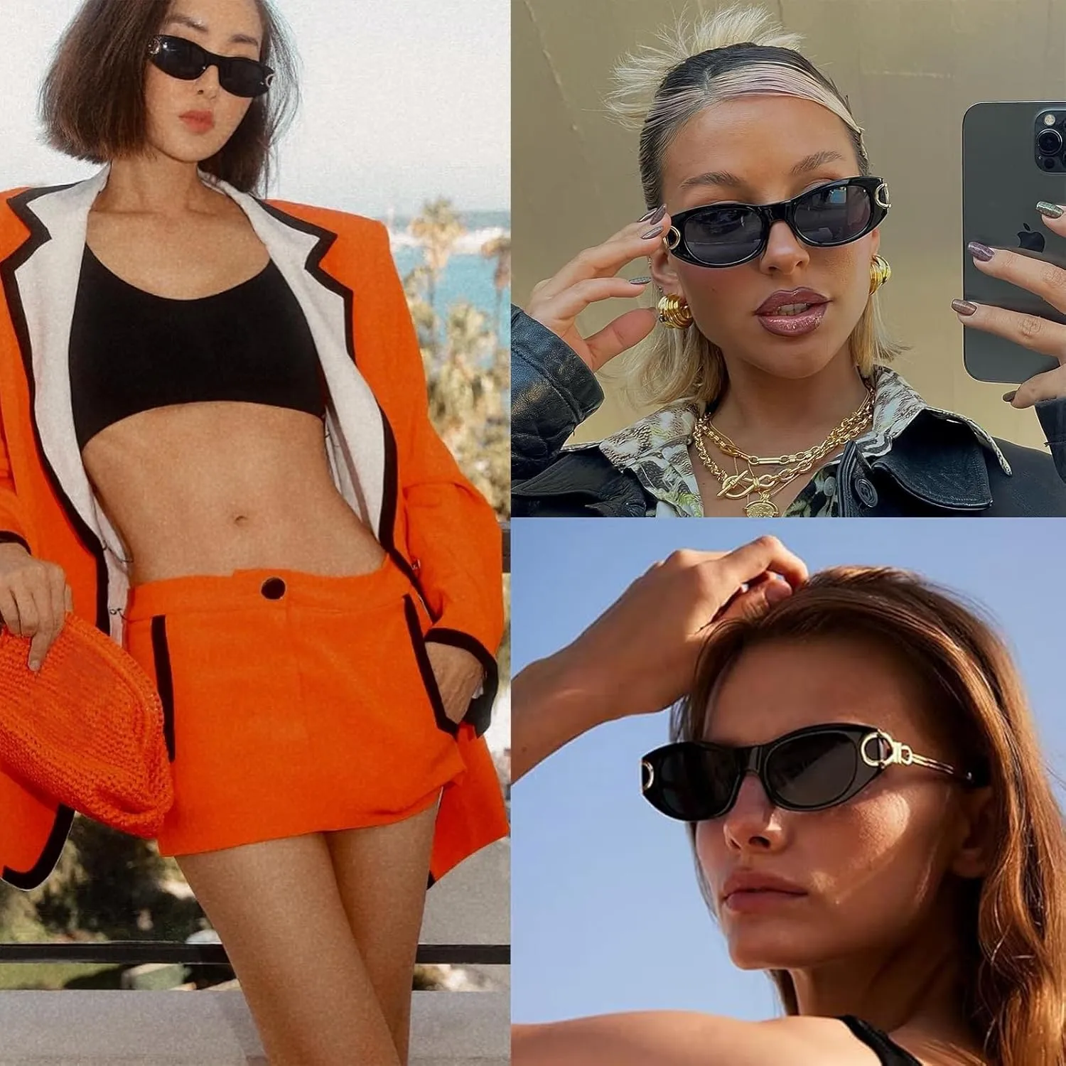 Retro Oval Sunglasses for Women Classic 90s Narrow Oval Sun Glasses Trendy Vintage Cat Eye Shades