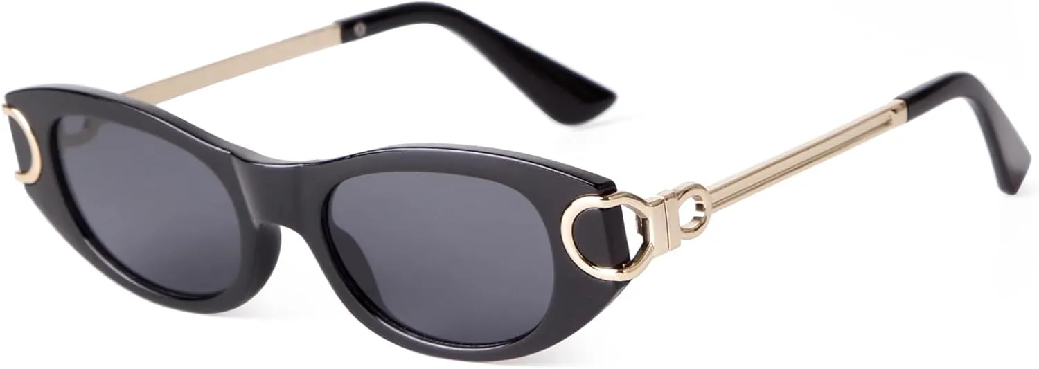 Retro Oval Sunglasses for Women Classic 90s Narrow Oval Sun Glasses Trendy Vintage Cat Eye Shades