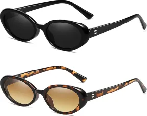 Retro Oval Sunglasses for Women Men Small 90s Trendy Sun Glasses UV400 Protection