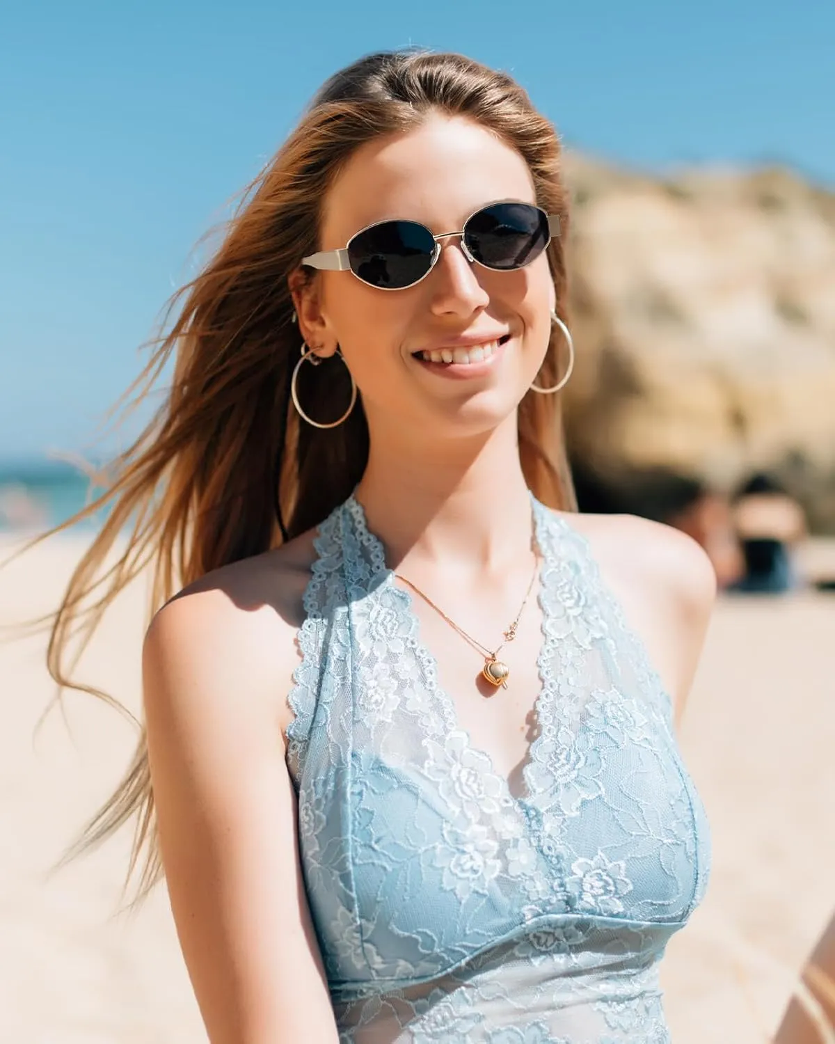 Retro Oval Sunglasses for Women Men, Trendy Designer Metal Style UV400 Protection Sun Glasses
