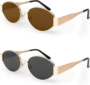 Retro Oval Sunglasses for Women Men, Trendy Designer Metal Style UV400 Protection Sun Glasses