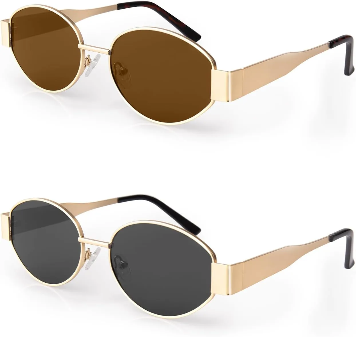 Retro Oval Sunglasses for Women Men, Trendy Designer Metal Style UV400 Protection Sun Glasses