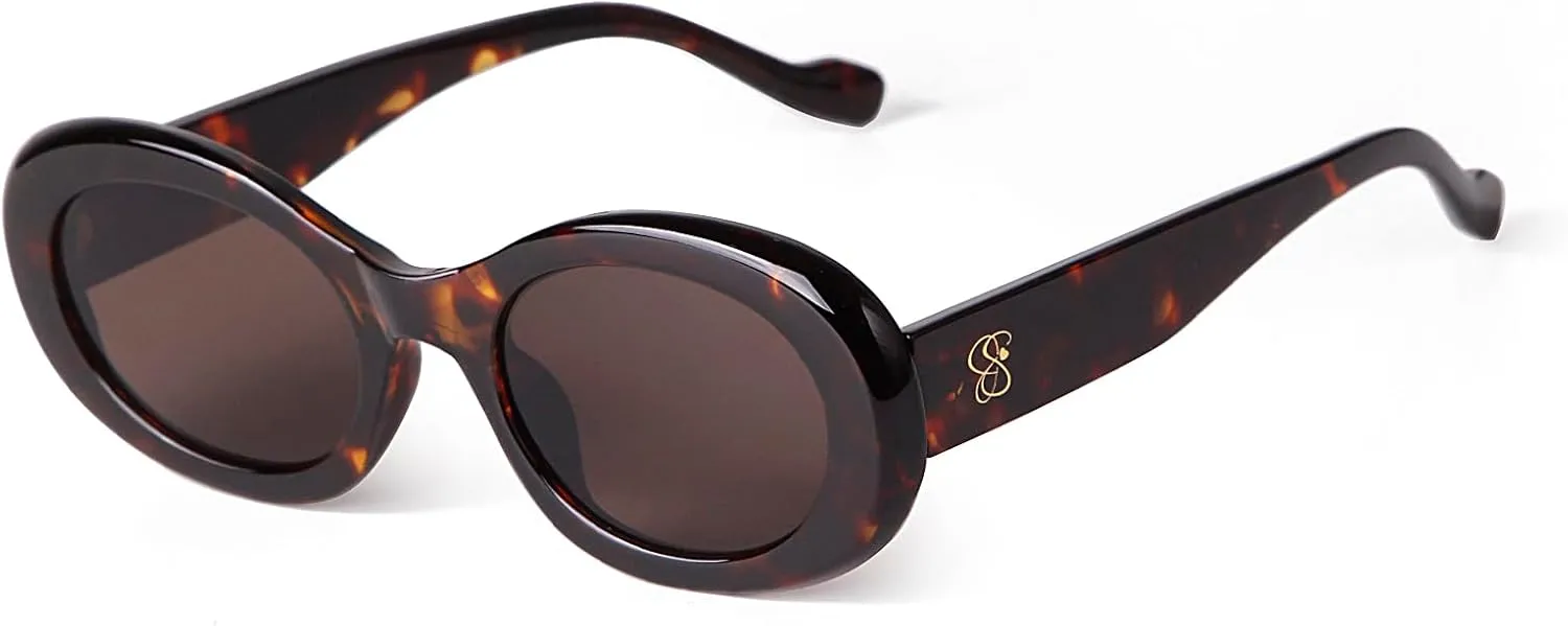 Retro Oval Sunglasses for Women Small Face 90s Vintage Cute Cat Eye Sun glasses Black