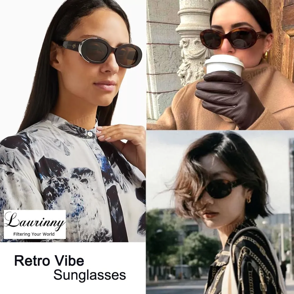 Retro Oval Sunglasses for Women Small Face 90s Vintage Cute Cat Eye Sun glasses Black