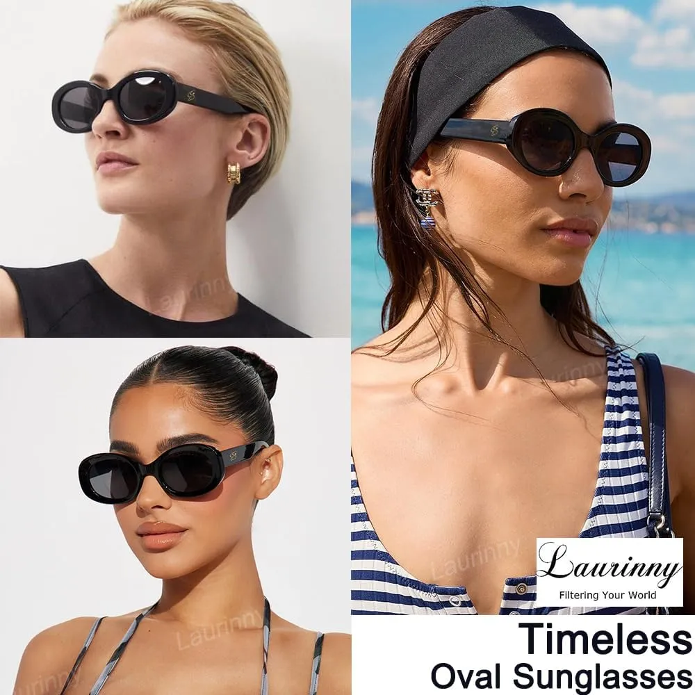 Retro Oval Sunglasses for Women Small Face 90s Vintage Cute Cat Eye Sun glasses Black