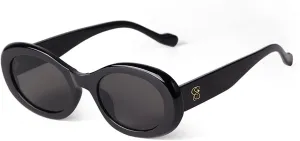 Retro Oval Sunglasses for Women Small Face 90s Vintage Cute Cat Eye Sun glasses Black