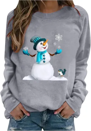 SHAOBGE T Shirt Print Long-sleeved Christmas Women's Casual Sweatshirt Pullover Blouse Women's Blouse Tech Short
