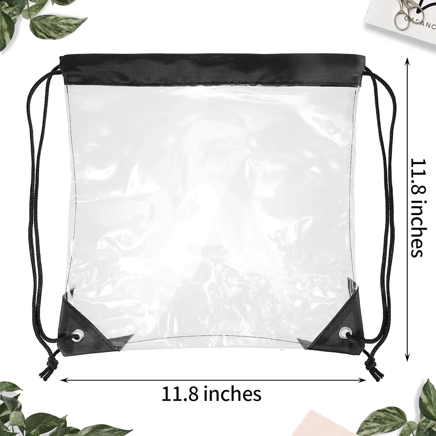 Shappy 30 Pieces Clear Drawstring Backpack, Plastic Waterproof Transparent Stadium Bags String Bag for Gym Travel(Black)