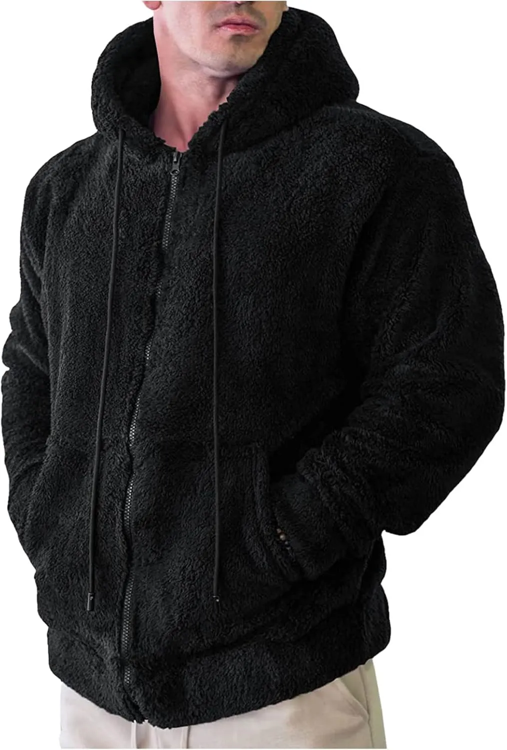 Sherpa Fleece Hoodies for Men Full Zip Hoodie Winter Sweatshirt Fleece Hood Lined Warm Jacket Mens Hooded Active Jackets
