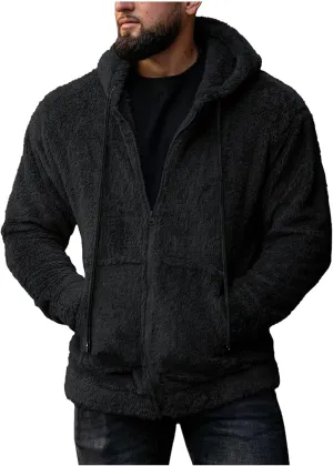 Sherpa Fleece Hoodies for Men Full Zip Hoodie Winter Sweatshirt Fleece Hood Lined Warm Jacket Mens Hooded Active Jackets