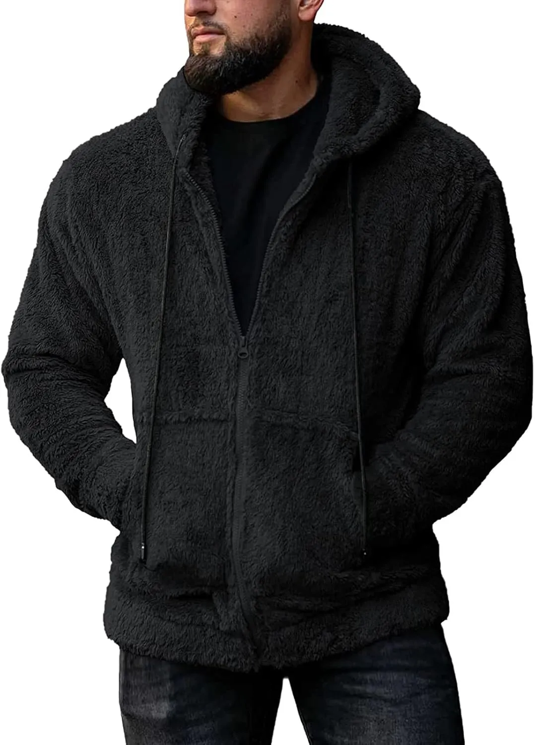 Sherpa Fleece Hoodies for Men Full Zip Hoodie Winter Sweatshirt Fleece Hood Lined Warm Jacket Mens Hooded Active Jackets