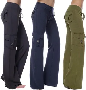 SHOPESSA Wide Leg Cargo Pants for Women High Rise Yoga Leggings with Pockets Plus Size Y2K Drawstring Straight Leg Pants