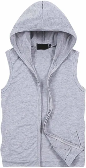 Sleeveless Hoodies for Men Full Zip Up Hooded Tank Tops with Pockets Muscle Workout Gym Hoodie Casual Cut Off Vest