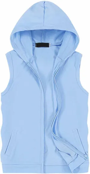 Sleeveless Hoodies for Men Full Zip Up Hooded Tank Tops with Pockets Muscle Workout Gym Hoodie Casual Cut Off Vest