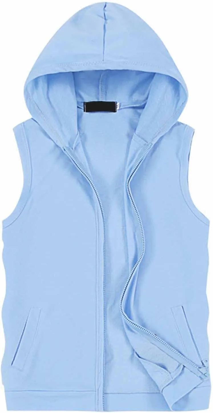Sleeveless Hoodies for Men Full Zip Up Hooded Tank Tops with Pockets Muscle Workout Gym Hoodie Casual Cut Off Vest