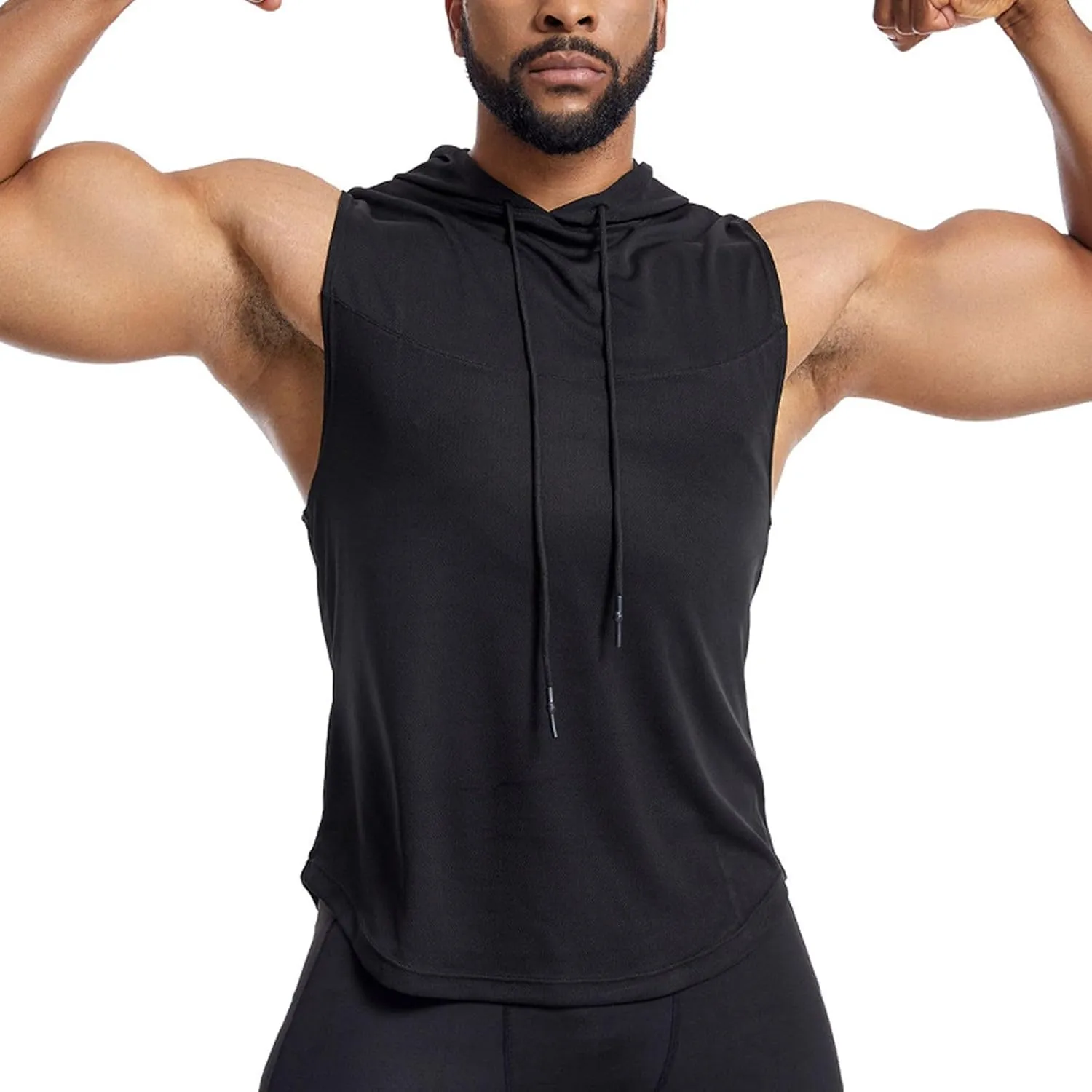 Sleeveless Hoodies for Men Quick Dry Tank Tops with Drawstring Muscle Shirt Fitness Athletic Tees Workout Gym Shirts