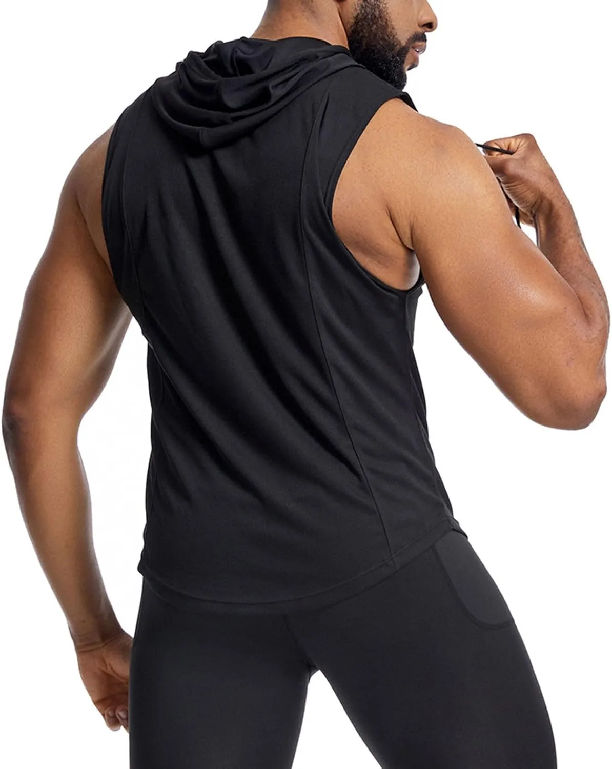 Sleeveless Hoodies for Men Quick Dry Tank Tops with Drawstring Muscle Shirt Fitness Athletic Tees Workout Gym Shirts